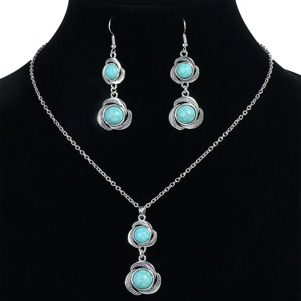Vintage Natural Stone Necklace Earrings Bracelet Set For Women Ethnic Beads Necklaces Wedding Party Jewelry Sets Pendientes