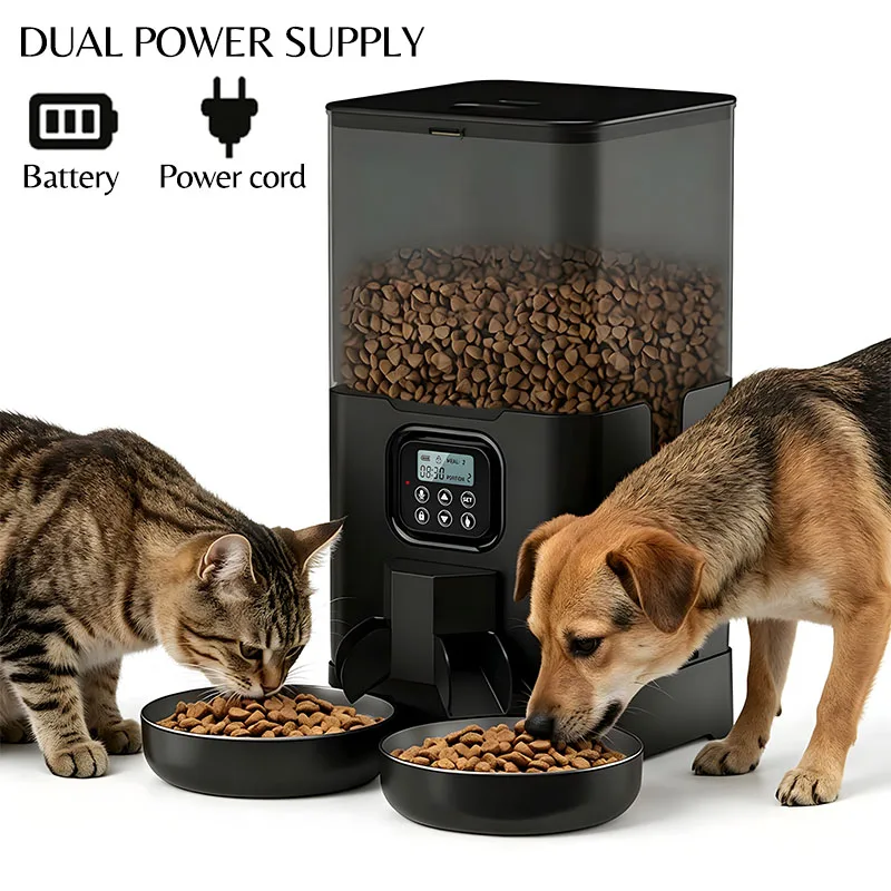 Removable 6L Two-Bowl Automatic Smart Pet Feeder Regular and Measured Feeding Healthy Diet Visible Capacity Dual Power Supply