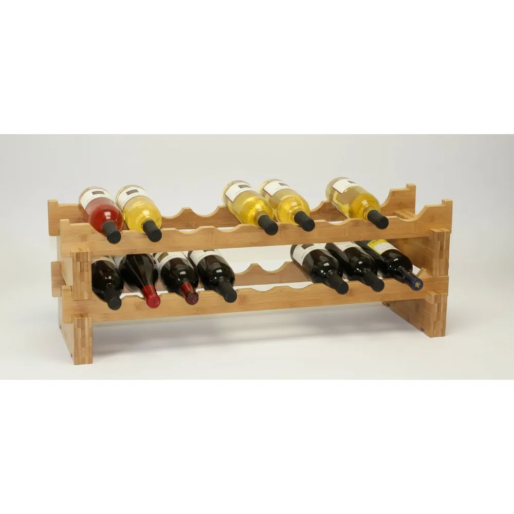 

Stackable Bamboo Wine Rack Holds 18 Bottles - Easy Assembly No Tools Needed for Home Bar Decor