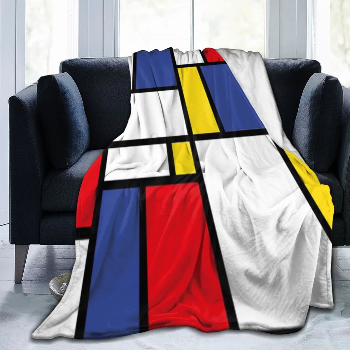 Throw Blanket Mondrian Minimalist De Stiil Modern Micro Fleece Blanket Four Sizes Portable For Living Room AntiPilling Blanket