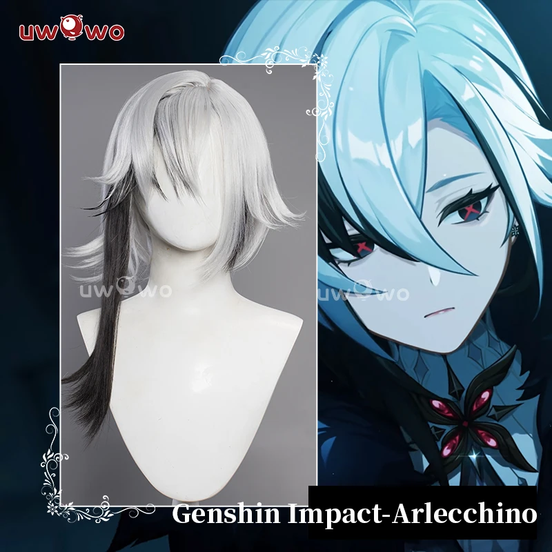 

Косплей-парик UWOWO Arlecchino Game Genshin Impact Fatui, парик для косплея Arlecchino, короткие волосы