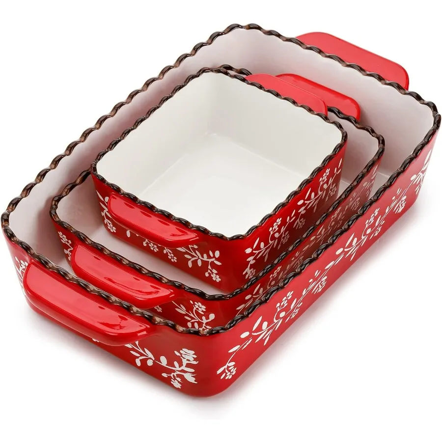 

3 Pack Ceramic Bakeware Set Porcelain Rectangular Baking Dish Lasagna Pans for Cooking Kitchen Casserole Dishes Cake Dinner 12