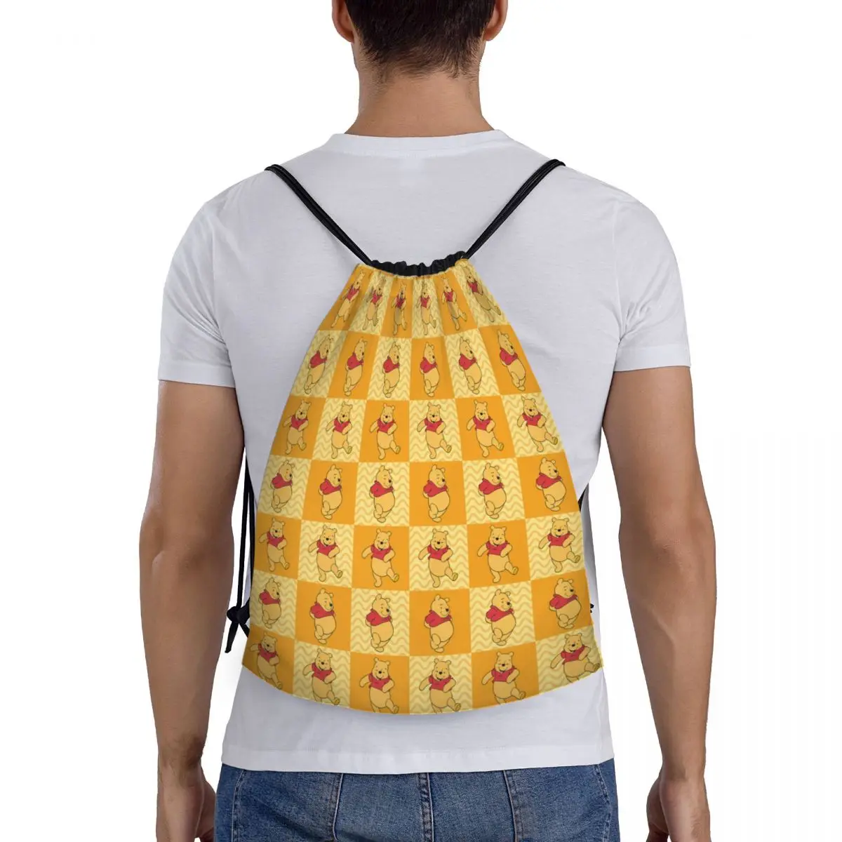 Mochila deportiva con cordón para hombre y mujer, bolso ligero con diseño personalizado de Winnie Pooh Bear Collage, ideal para guardar en el gimnasio