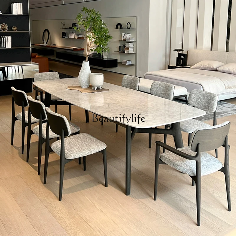 

Luxury stone dining table Italian minimalist rectangular solid wood dining table