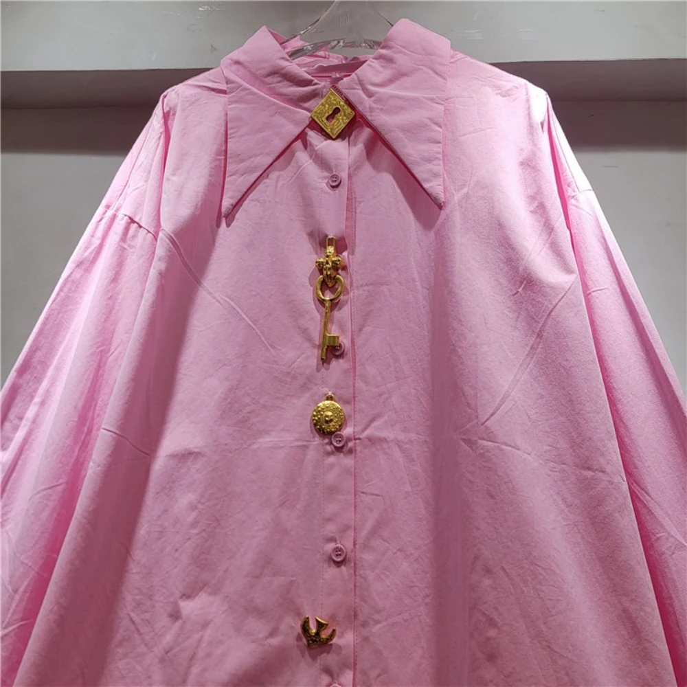 GALCAUR Elegancka koszula damska z guzikami, kołnierzykiem, długim rękawem, luźna, do biura, na dojazdy do pracy, jesienne trendy, nowy styl