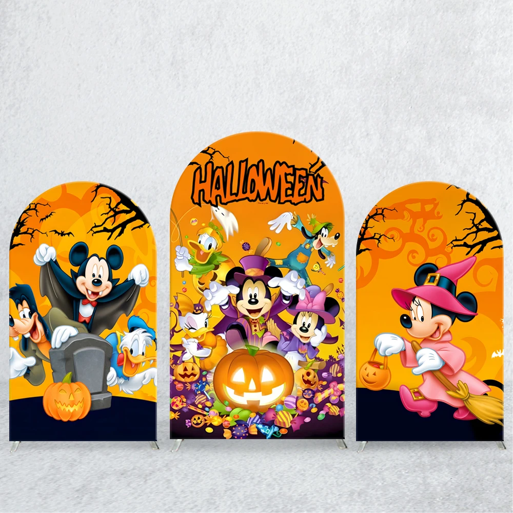 

Halloween Magic interesting Mickey Candy Arch Backdrop for child Birthday Party Cover Spandex Fabric Background Decoration