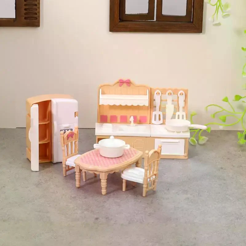 Decoração brinquedo 1:12 casa de bonecas em miniatura porta dupla geladeira mesa de jantar modelo de móveis