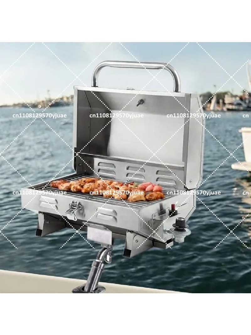 Marine Adjustable Boat BBQ Grill with Inclined Bracket Mount - Propane Gas Grill Boat Accessories