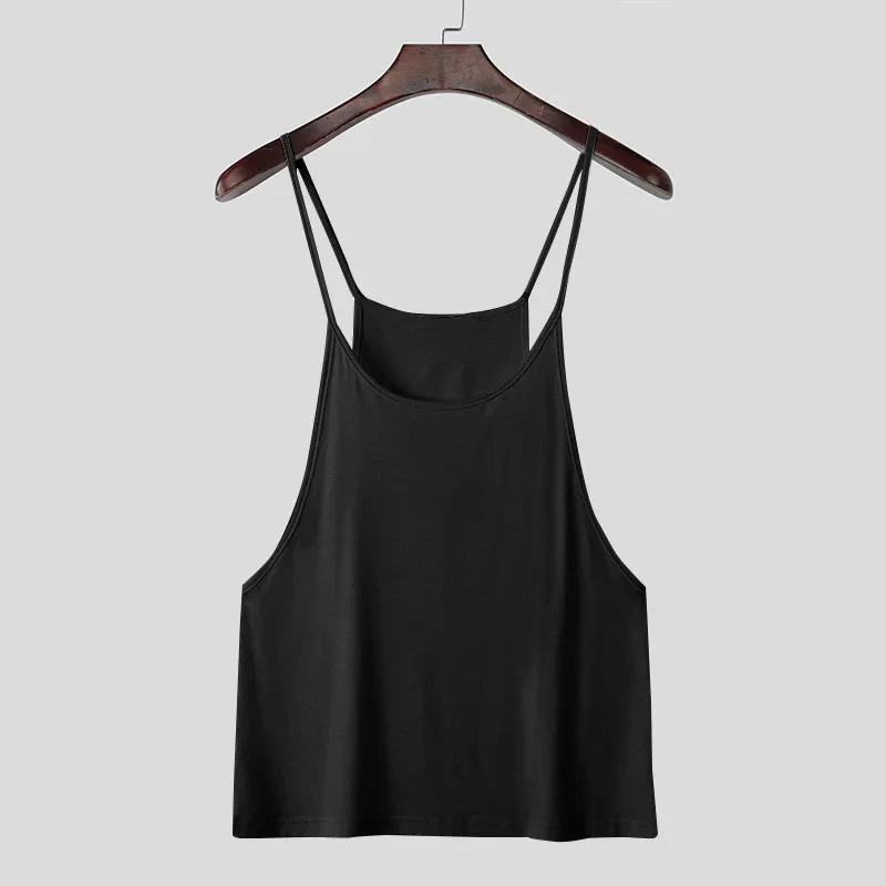 Sexy Deep U Neck Straps Tank Tops Men 2026 Summer Sports Fitness Slim Sleeveless Camisoles Mens Casual Solid Color Training Vest