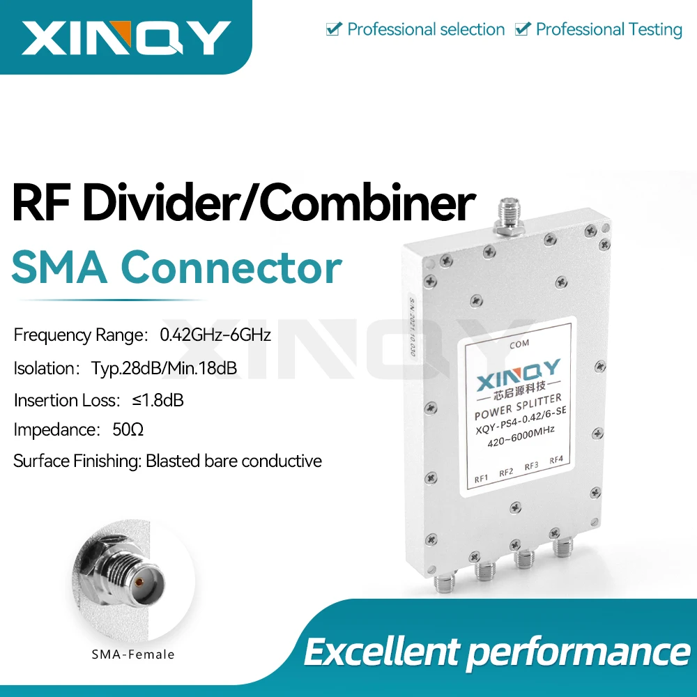 XIQNY 1-to-4 Microstrip Power Splitter, 0.42-6GHz, SMA Female Connector, for Wi-Fi/GPS/GNSS Signal Distribution