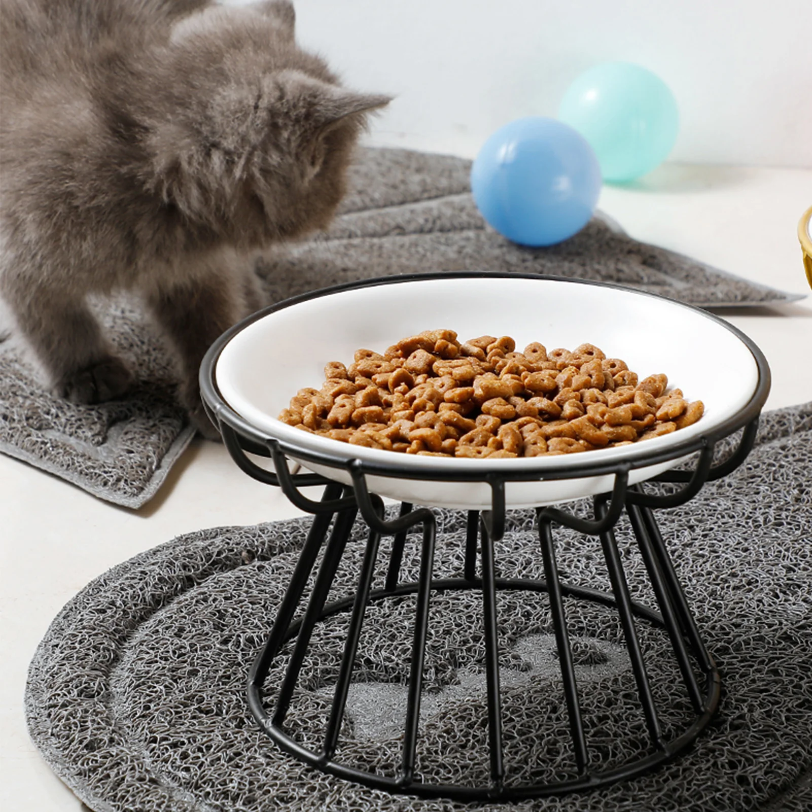 Whisker-Friendly Cat Bowl Reliefs Fatigue Wide Non Slip Shallow Dish with High Stand for Cats and Small Size Dogs