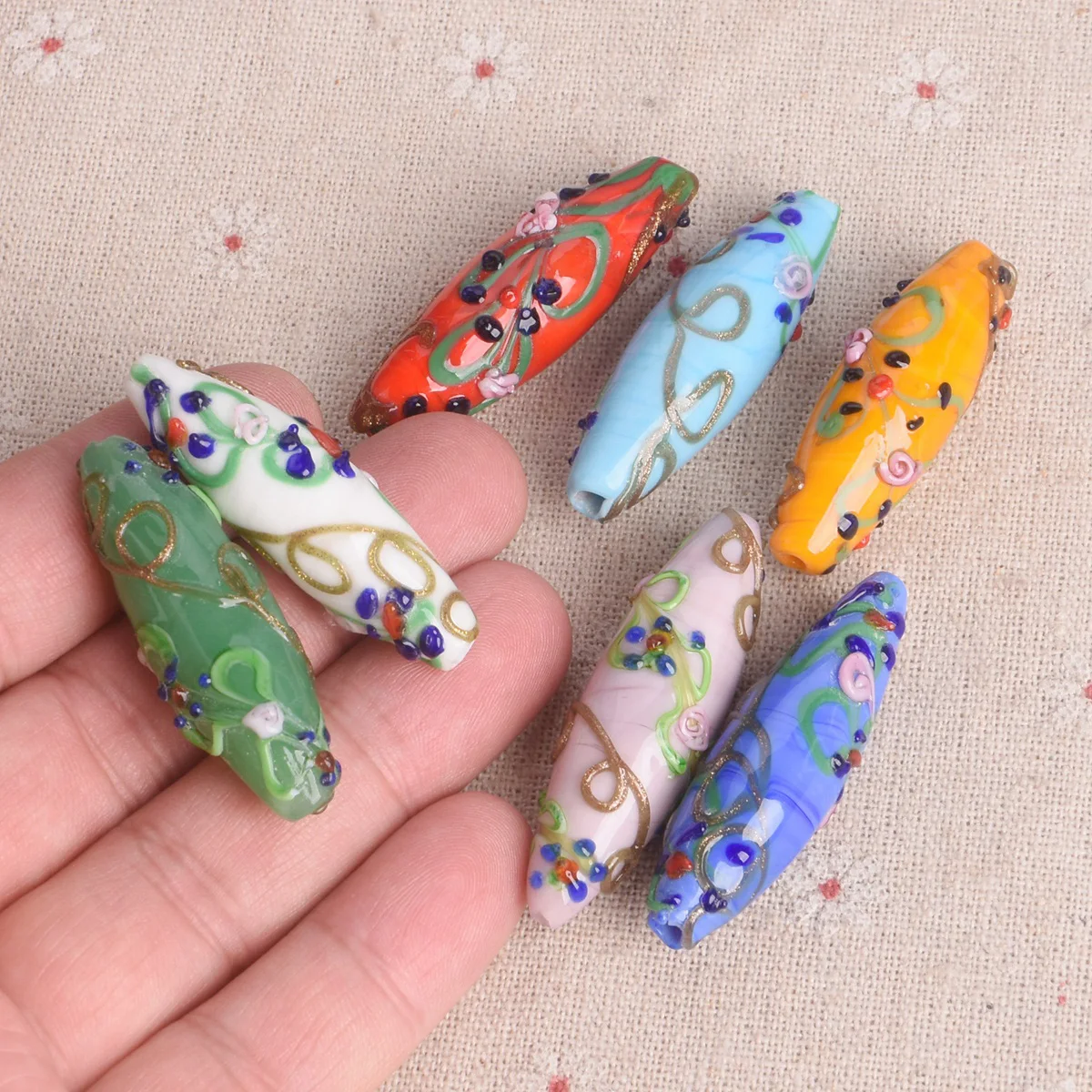 1pcs 43x15mm Oval Rugby Shape Handmade Lampwork Glass Loose Crafts Bead For Jewelry Making DIY Findings
