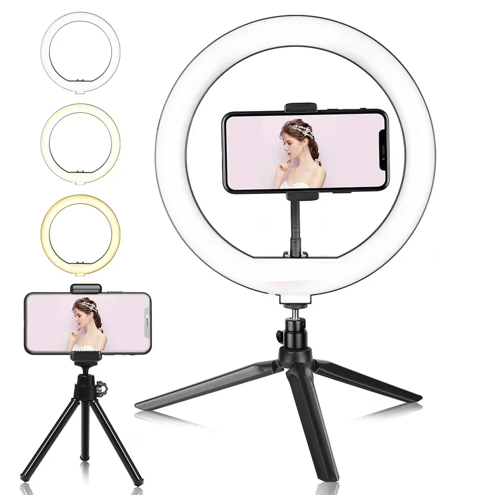 Aro de Luz LED para Selfies con Soporte para Móvil y Trípode para Transmisión de Video en Vivo