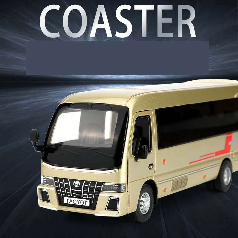 1:32 Toyota Coaster Coach Van Toy Car Model Diecast Alloy Lexury Bus Miniature Pull Back Collection Gift For Children Boys Kid