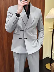 4-A40 High-end Chinese buttoned suit for men luxury dinner host wedding dress suit two-piece studio