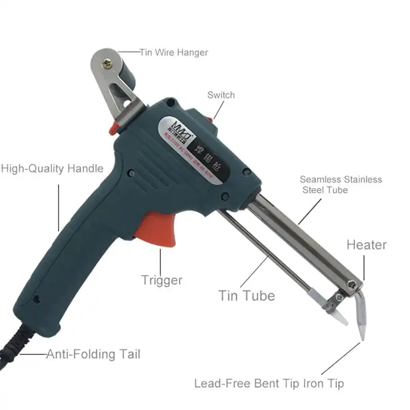 Imagem -02 - Super Feel Solder Gun 110 v 220v 60w us eu Aquecimento Interno Ferro de Solda Elétrico Automatic Send Tin Gun Welding Repair Tool