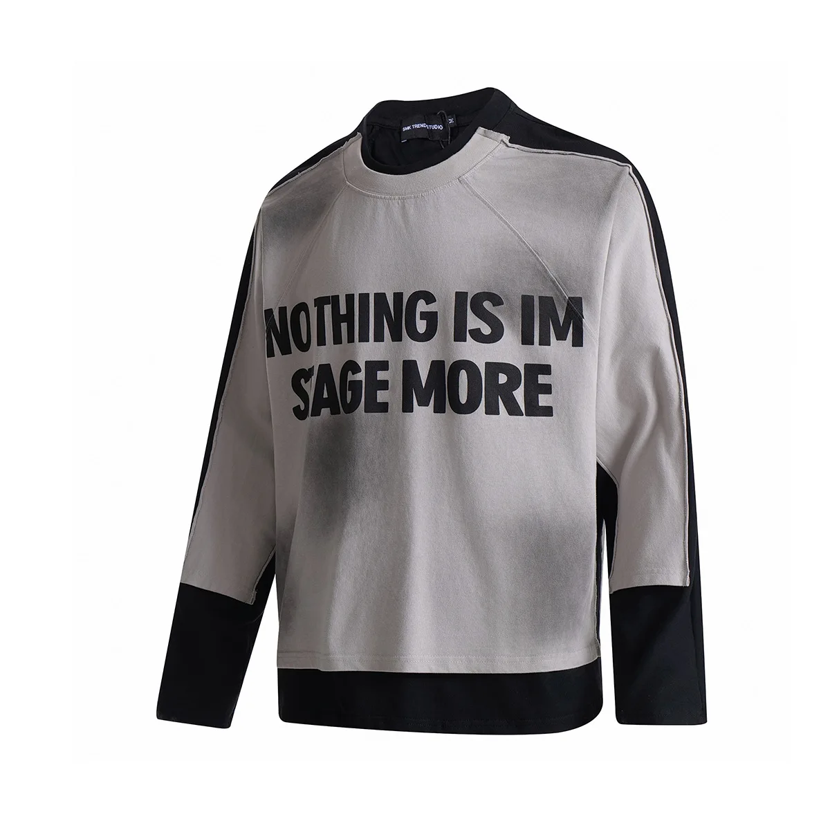 MWJLPWQ Street Style Washed Frayed Edge Sweatshirt Loose American Long Sleeve Round Collar Distress Sporty Motorcycle Tops 20744