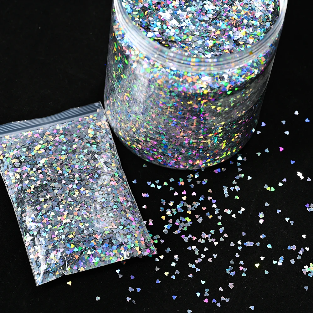 

50g Holographic Silver Love Heart Shape Nail Sequins Sparkle Laser Butterfly Star 3D Glitter Flakes For Nail Art Decoration