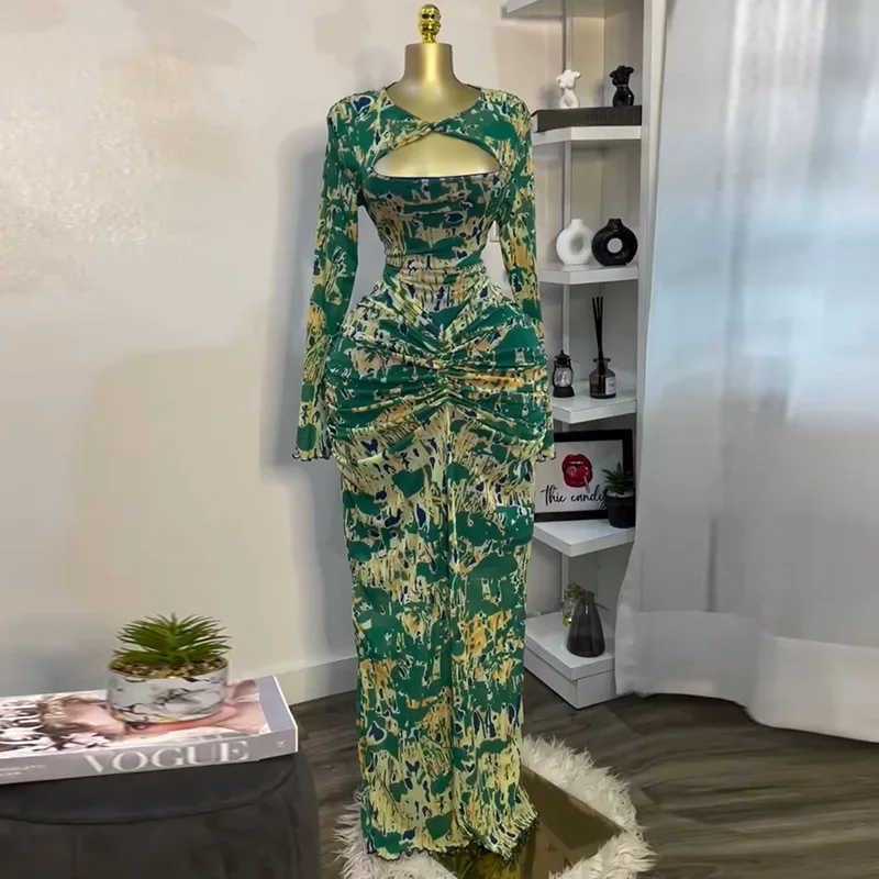 

Long Dress Women Dresses Party Night Sexy Vestidos Streetwear Bodycon Club High Waist Elegant Splice Y2k Wrap Hip Print Floral