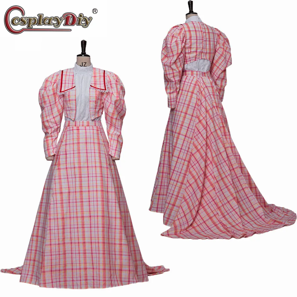 

Cosplaydiy 1860's Victorian Lady Edwardian Dress Historical Victorian Plaid Dress Pink Skirt Costume Civil War Women Suit Outfit