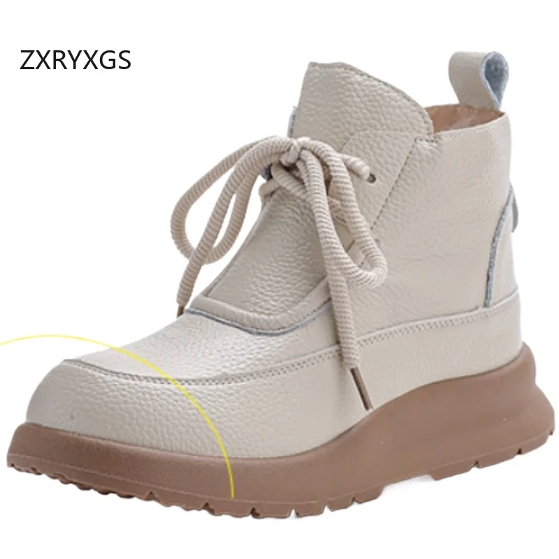 

ZXRYXGS 2025 New Fashion Versatile Outdoor Warm Snow Boots Flat Thick Sole Genuine Leatgher Wool Boots Cotton Shoes for Women