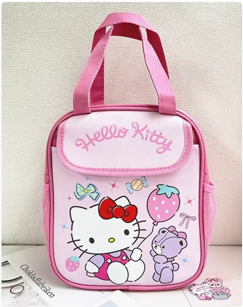 Kawaii Cartoon Hello Kitty borsa da pranzo isolata Cute Kuromi My Melody Handheld borsa Bento per studenti di grande capacità