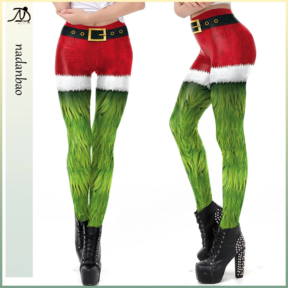 Nadanbao Weihnachts gürtel Leggings Herbst Winter Festival Santa Claus Print Röhren hose Hose mit hoher Taille für Frauen