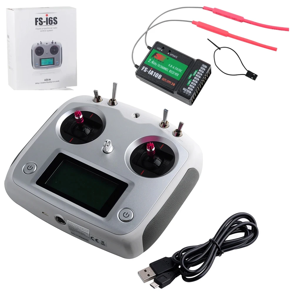 FLYSKY FS-i6S Trasmitter Remote Control 2.4G 10CH with FS-iA10B Receiver PPM Output for RC Helicopter Multicopter Drone FPV