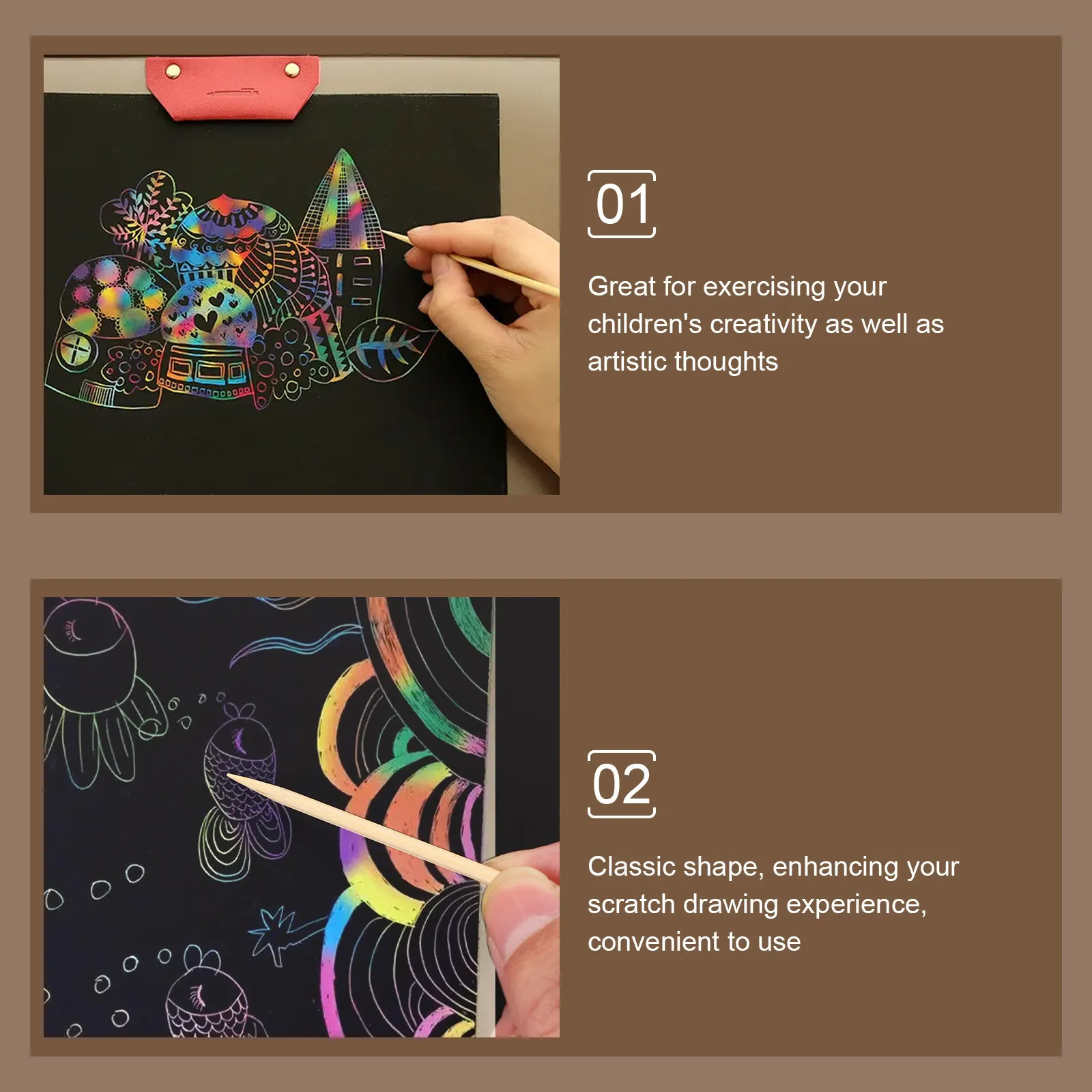 

100Pcs Bamboo Scratcher Tools Smooth Sanded Scratch Paper Pens Fine Motor Skill Development Creative Art Sticks for Kids