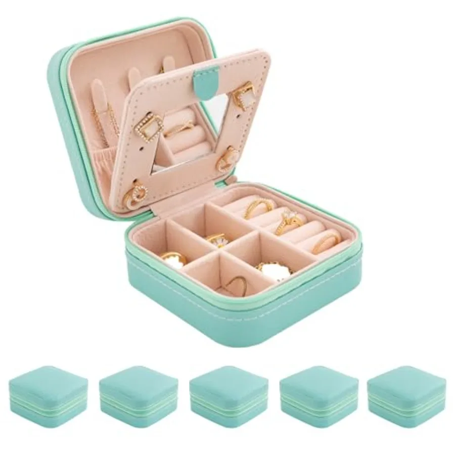 Jewelry Organizer Box for Girls Women with Mirror - Small Travel Case Blue-5