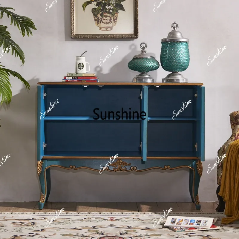 Solid wood French carved gold-painted entryway cabinet, light luxury living room decorative cabinet, partition cabinetTJ