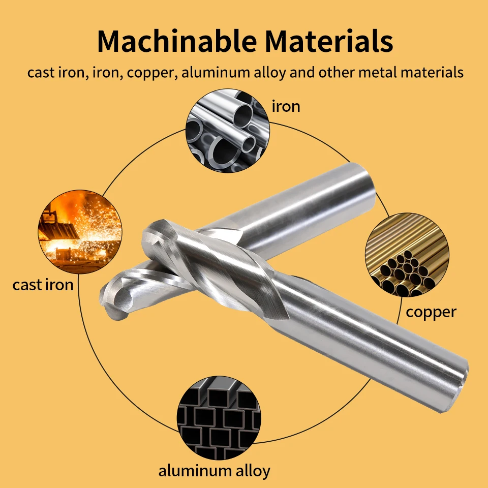 RIGTIP High Speed Steel Straight Shank Ball End Milling Cutter 2-Blade High-Precision Machining CNC End Mill