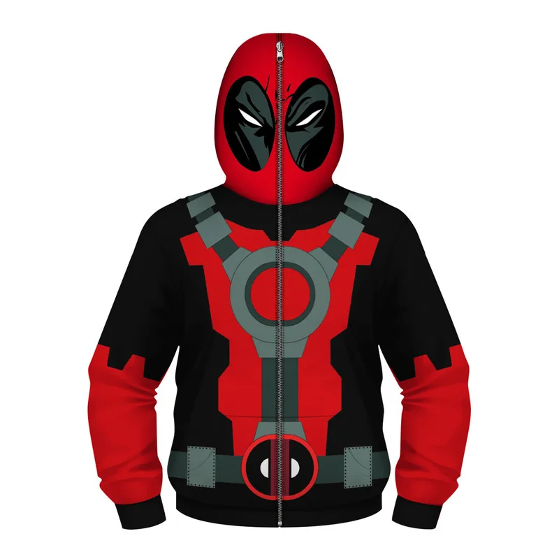 Costume Cosplay SpidSuffolk Iron Man Deadpool pour Enfants, Sweats à Capuche à Fermeture Éclair Complète, Garçons, Smile Hero Cartoon, Impression Numérique 3D, PVD