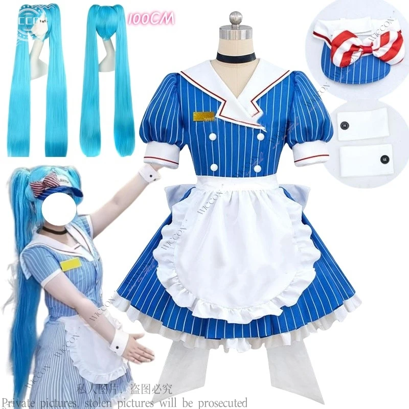 

Anime Game Vtuber Costume Mikku PJSK Mikuku Woman Cosplay Costume Wig100CM Hat Hypnotist Cute Adult Cos Game Hat Idol Party