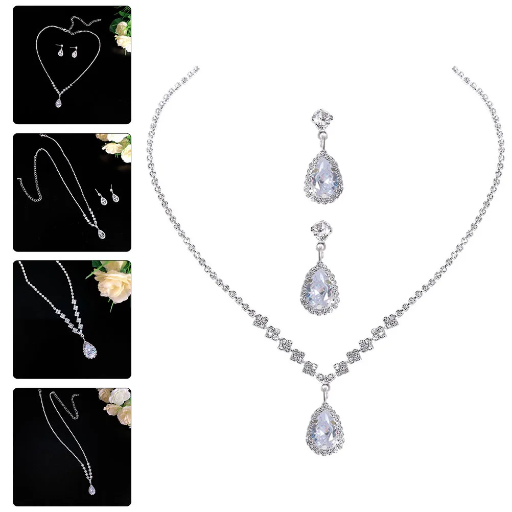 

1Set Elegant Rhinestone Necklace Earrings Matching Set Exquisite Crystal Clavicle Chain Jewelry for Special Occasion