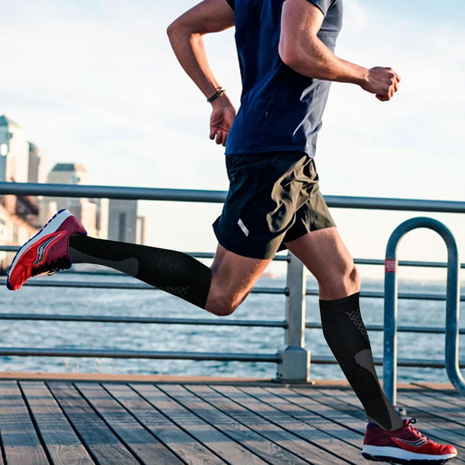 YUEDGE Mens Compression Socks Knee High Lightweight Cycling Running Athletic Socks Circulation Support Socks for Nursing