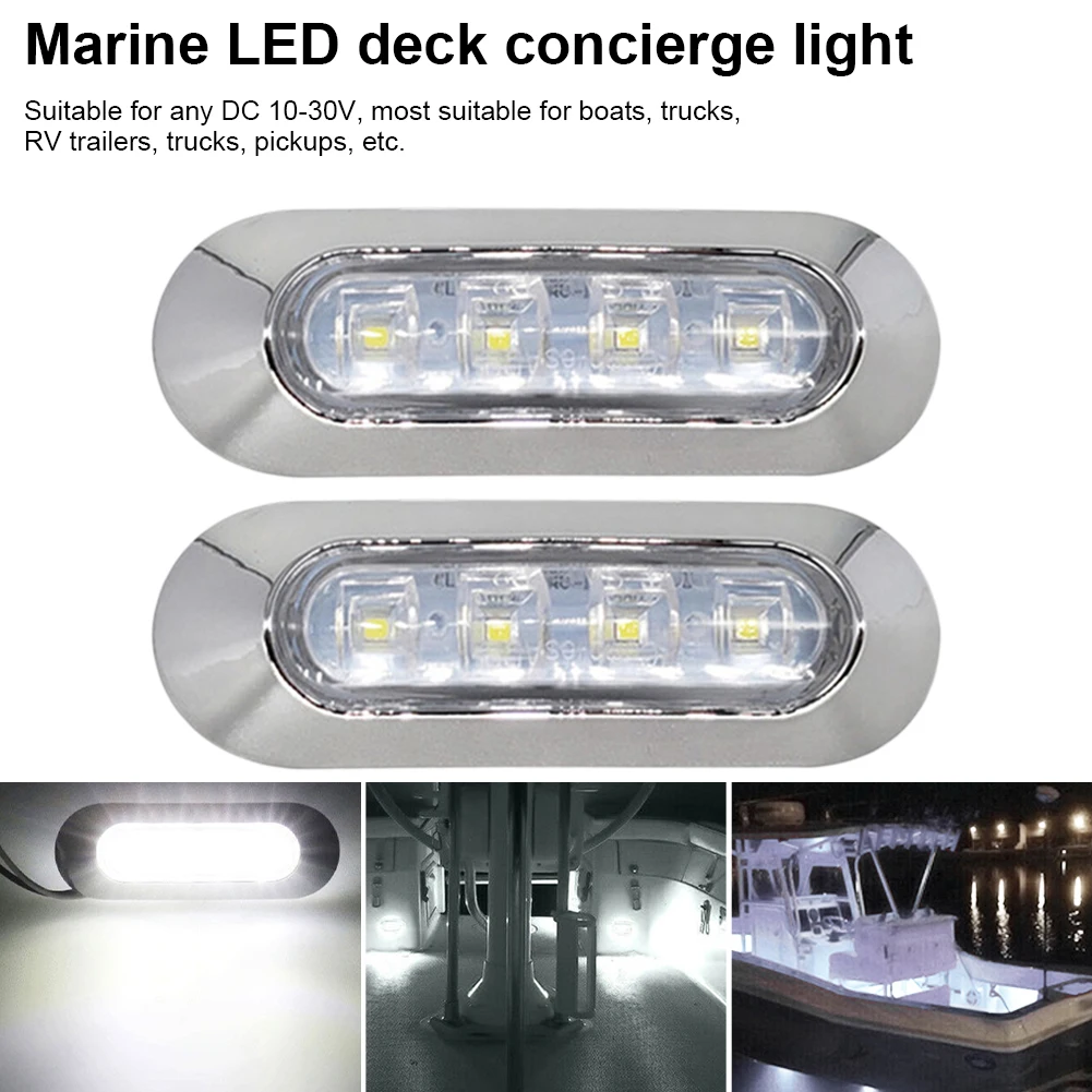 2PCS LED Marine Boat Courtesy Light 12-30V 6LED Waterproof Boat Interior Stern Transom Light Side Marker White Light for Marine