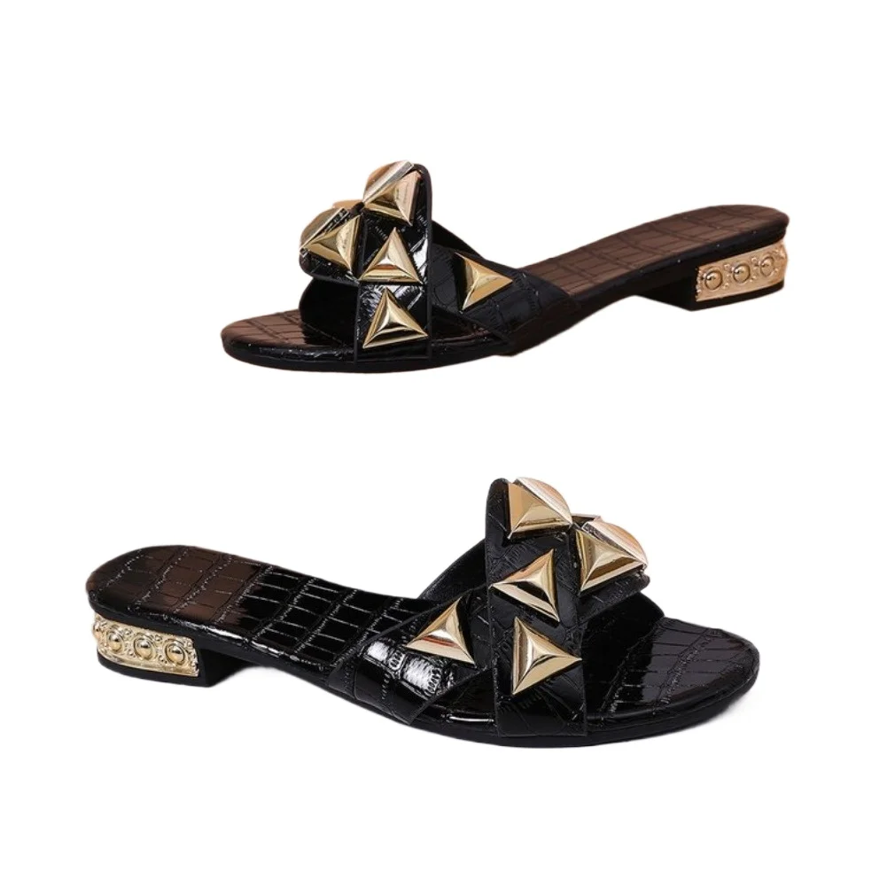 Sommer-Damenschuhe: Designer-Flip-Flops für draußen, neue luxuriöse Sandalen, modische offene Zehen-Slides zum Gehen – Detail 9