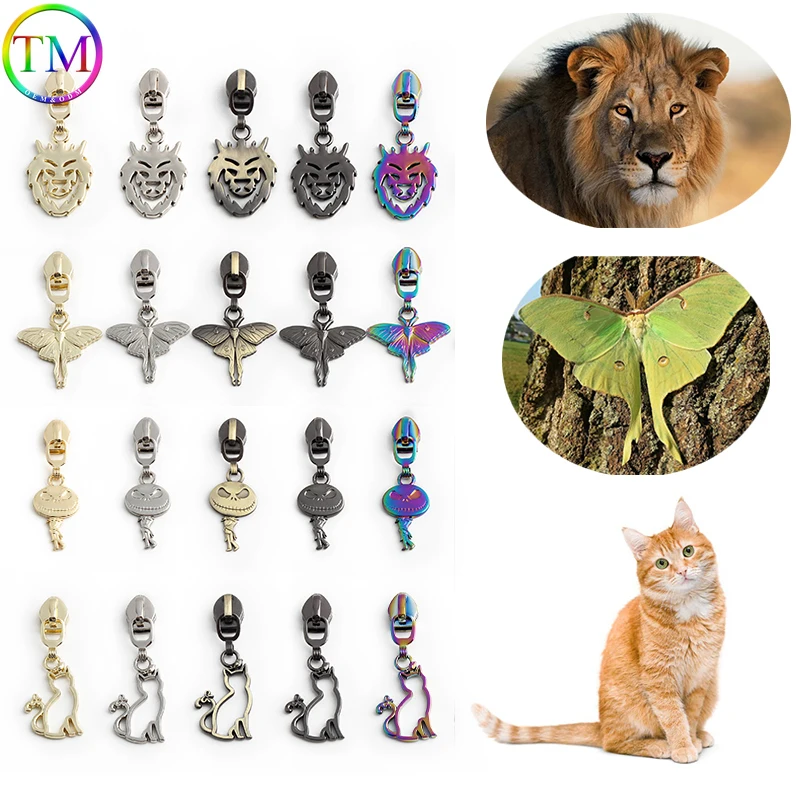 

Lion/Cat/Moth Shape 5# Nylon Metal Zippers Sliders Pullers For Handbag Suitcase Bags Zipper Tapes Head Decorative Accessories