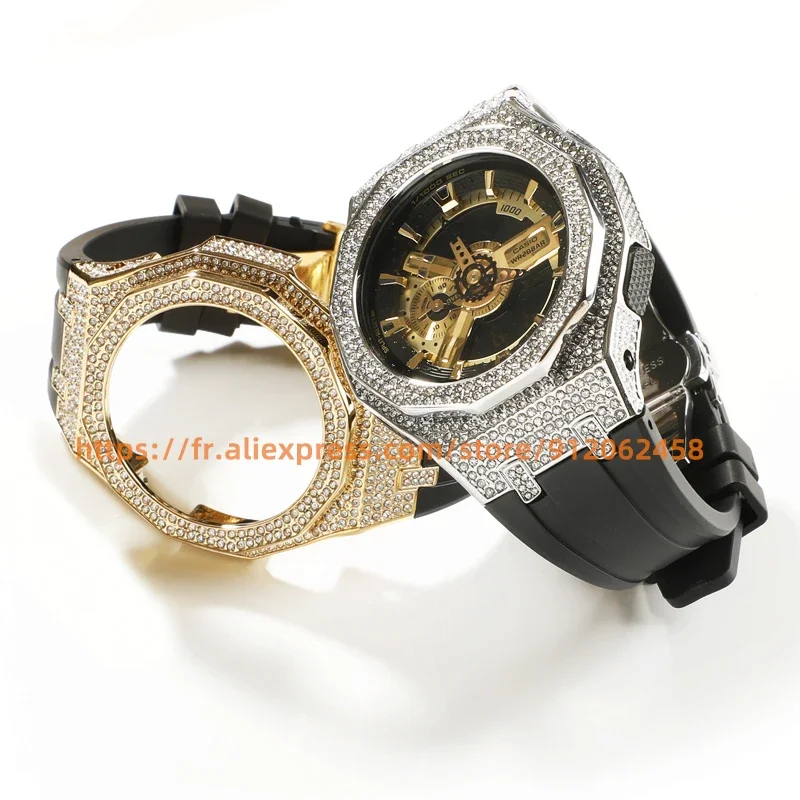 Resist Shock GA-110 /110/120 GD-100/110/120 Metal Case Bling Diamond Case Strap Rubber Watch Band Accessories