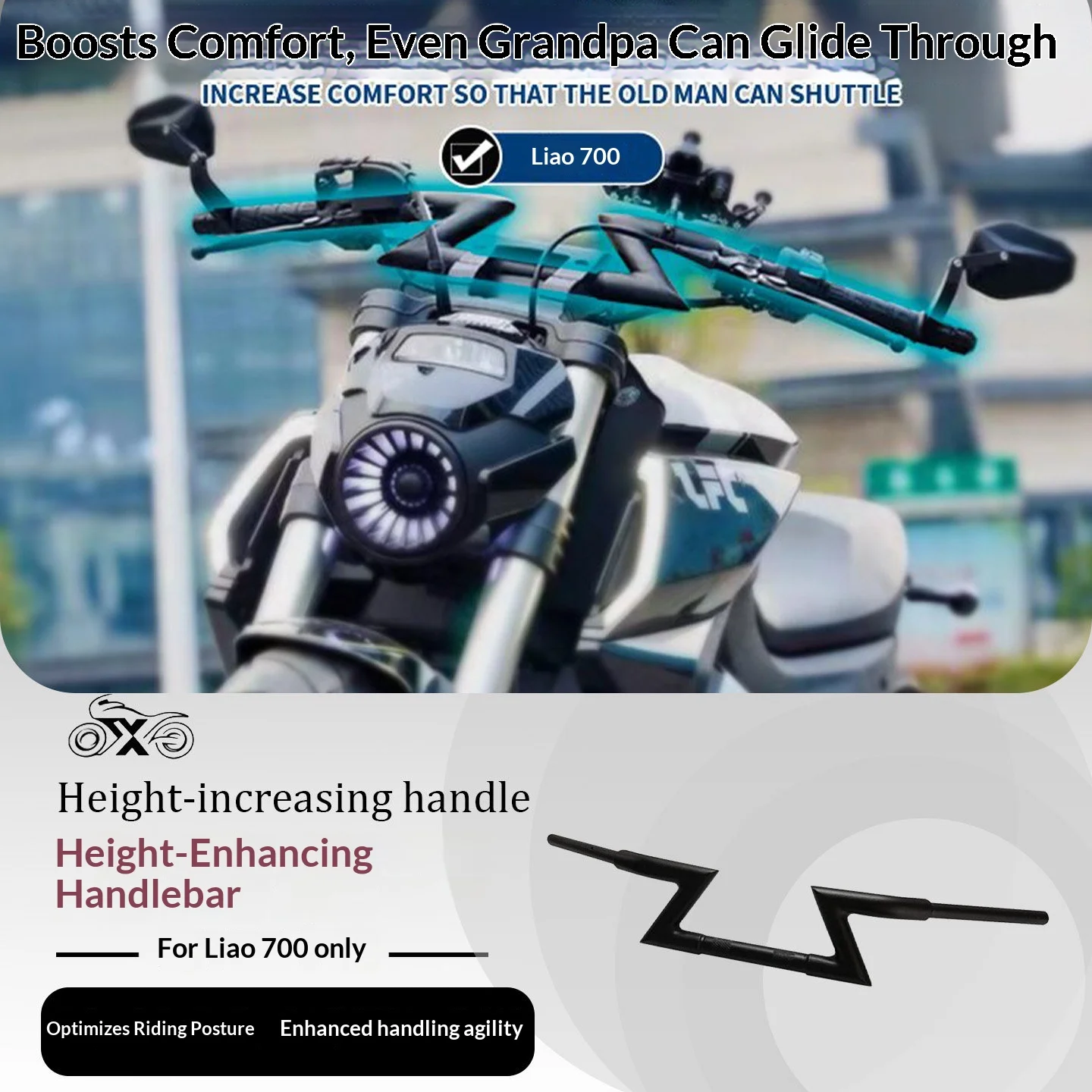【Premium】For Benda LFC 700 modified handlebars, modified lightning handlebars, moved 10CM backward, and rear handlebar steering
