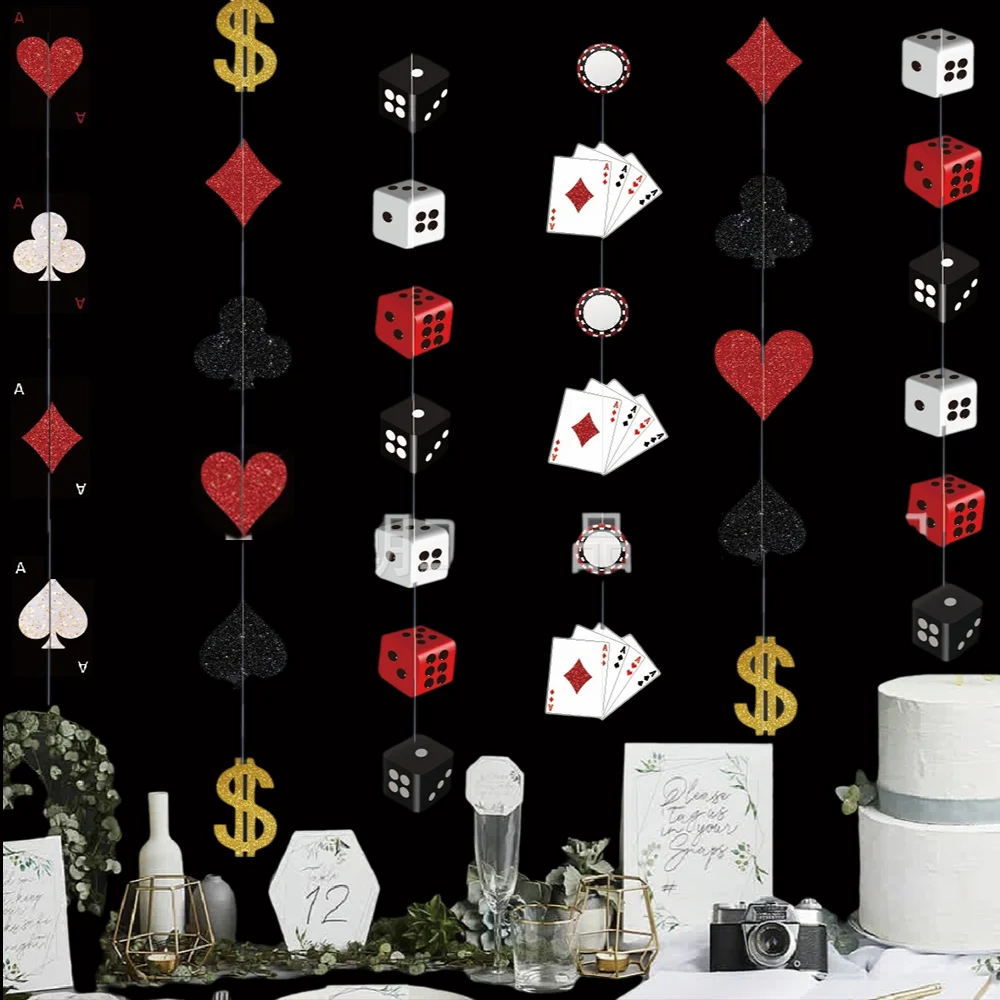 

Casino Theme Party Decorations Hanging Garlands Poker Hanging Banner Las Vegas Theme Card Garlands Poker Night Birthday Supplies