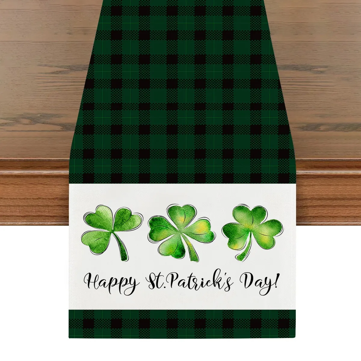 

Green Plaid Shamrock Linen Table Runner Table And Kitchen Linens Home Decor Items For Party Lucky St Patricks Day