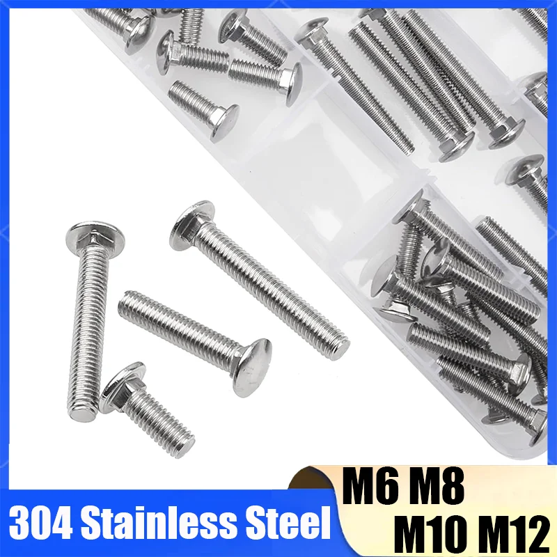 1-5Pcs GB14 304 Stainless Steel M6 M8 M10 M12 Truss Round Head Square Neck Carriage Screw Coach Bolt 16mm-150mm Length