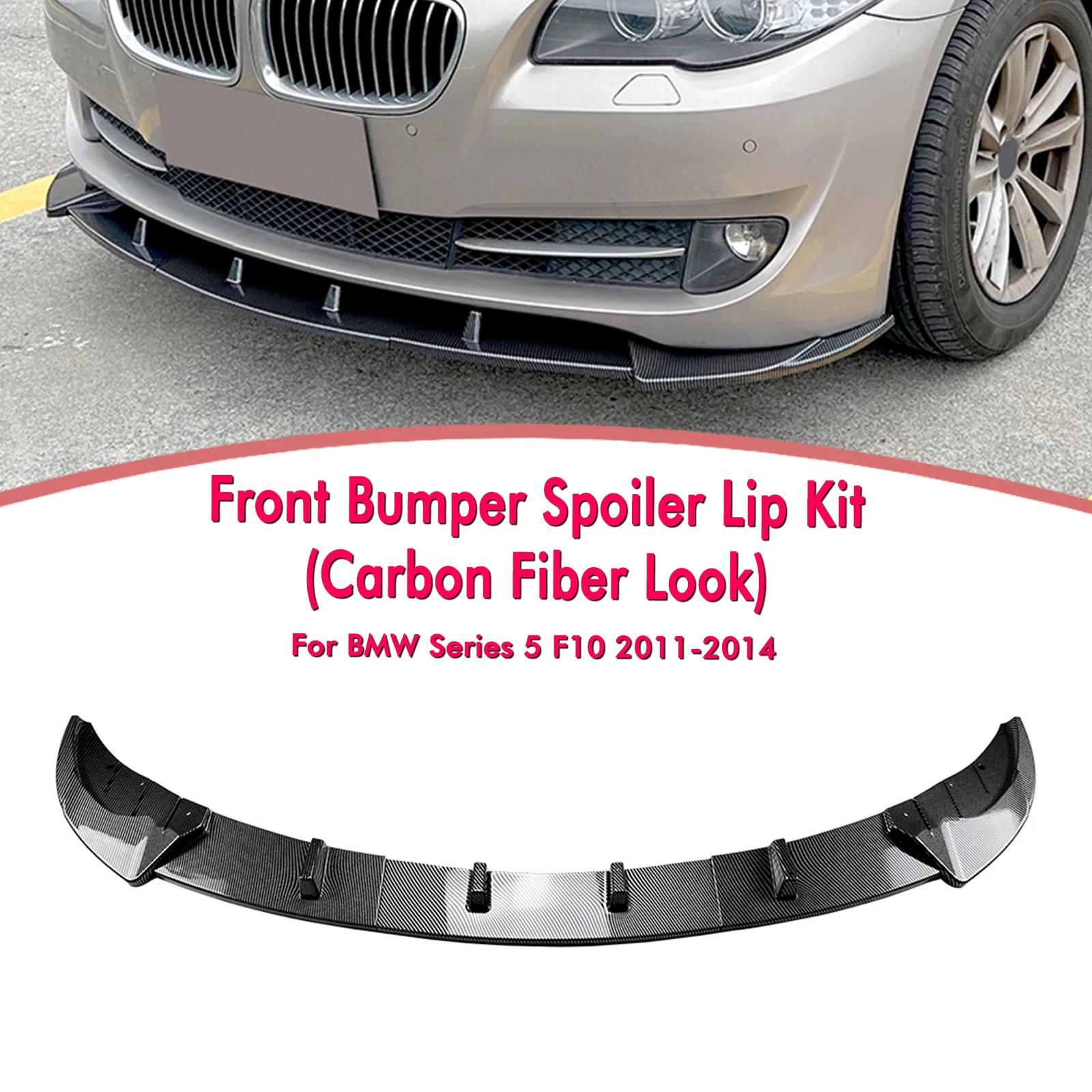 

For BMW 5 Series F10 2011-2014 Standard Versions Front Bumper Spoiler Lip Carbon Fiber Look/Gloss Black Lower Splitter Protector