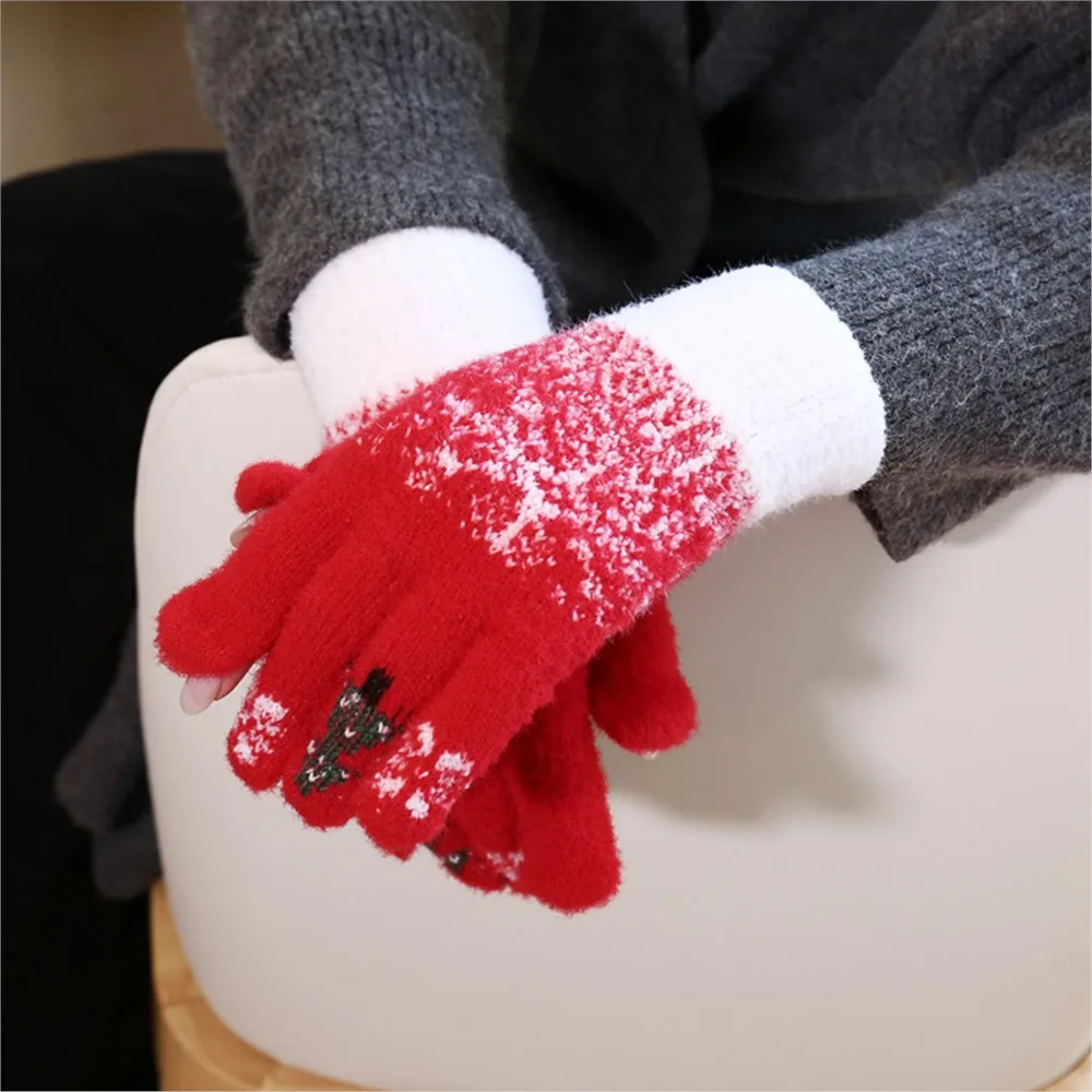 Christmas gloves kids girl female warm cute bear five fingers gloves can touch screen winter cold riding warm hands accessoire