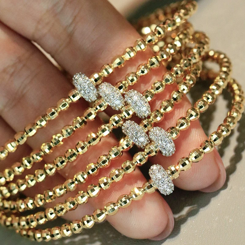 Aazuo Real Jewerly 18K Yellow Gold Real Diamonds 0.42ct  Fairy Jewelry Ball Shape Bangle Gifted for Women Birthday Party Au750