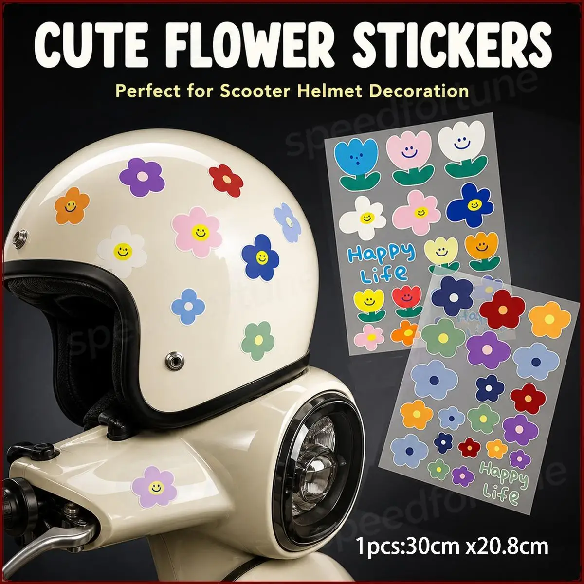 Cute Flower & Cartoon Letter Vinyl Stickers DIY Waterproof UV Resistant Decals for Helmet Scooter Body Girls Decor Accessories