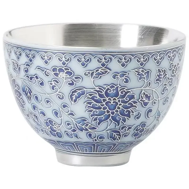 50ML Hand Painted 999 Silver Twisted Lotus Tea Cup Household Retro Master Cup Ceramic Kung Fu Tea Set Small Personal Cup TeaCup