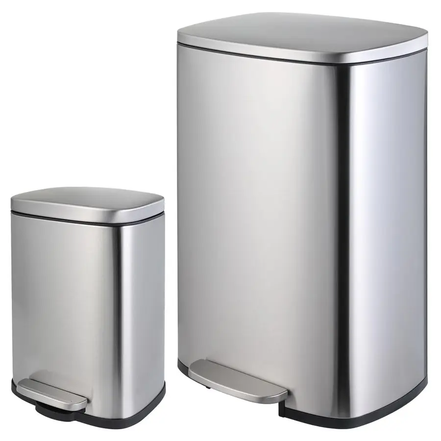 

Gallon Trash Can Combo Set, Stainless Steel Garbage Bin with Pedal, Removable Inner Waste Bucket, AntiFingerprint, SoftClose Loc